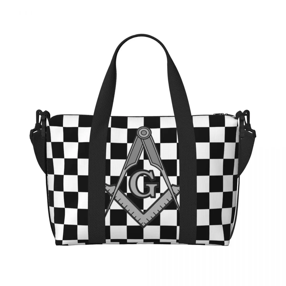 Custom F-Freemasons Square And Compass Masonic Beach Tote Bag for Women Mason Large Compartment Gym Beach Travel Bags