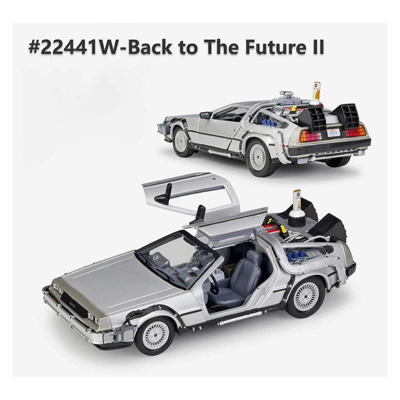 WELLY 1:24 Diecast Alloy Model Car DMC-12 delorean back to the future Time Machine Metal Toy Car For Kid Toy Gift Collection