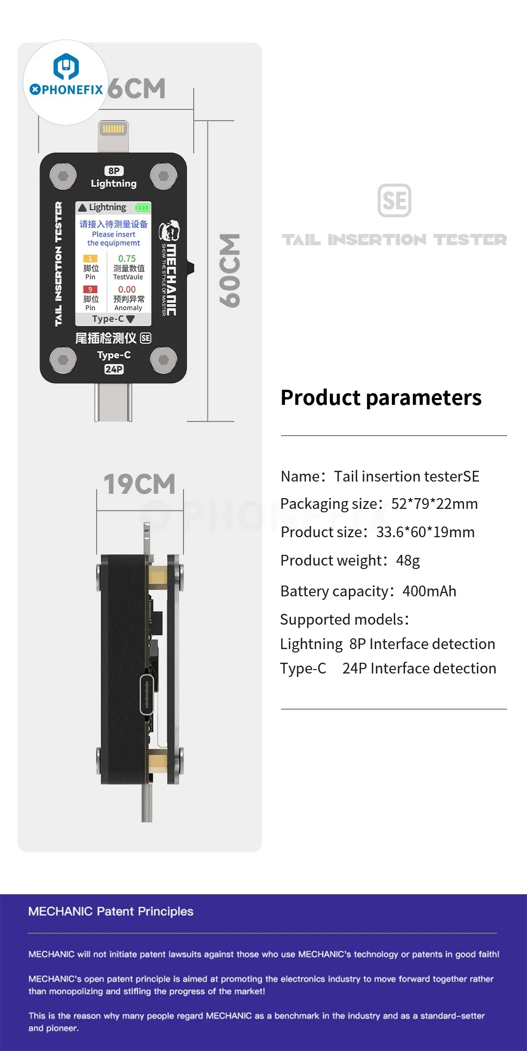 Imagem -06 - Mecânico T824se Display Digital Inteligente Verificação de Energia Atual Mobile Phone Cauda Inserção Detector Não-remoção Repair Tool