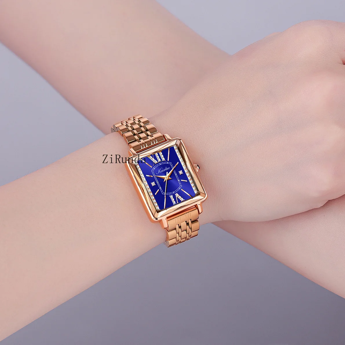 ساعة نسائية مربعة صغيرة، ساعة كوارتز عصرية مقاومة للماء مربعة فاخرة وخفيفة الوزن مرصعة بالألماس #3