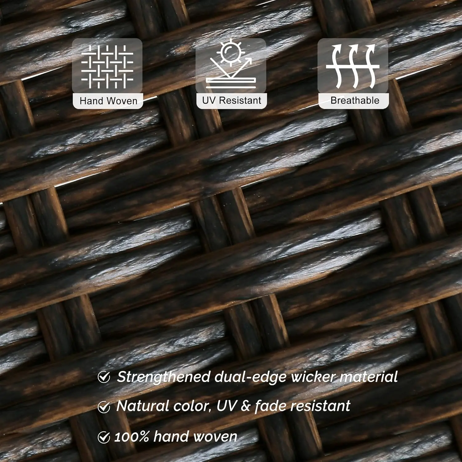 Outdoor Rattan Dining Chairs Set of 2, Extra Large High Back Wicker Armchairs with Steel Frame