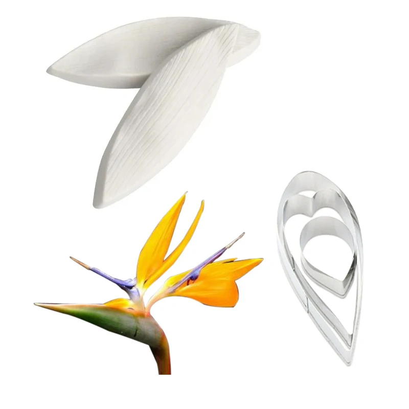 5PCS Gumpaste Flower Sugar Petal Veiners&Cutters Moule Silicone For Strelitzia reginae Cake Decorating Tools Molde Silicona