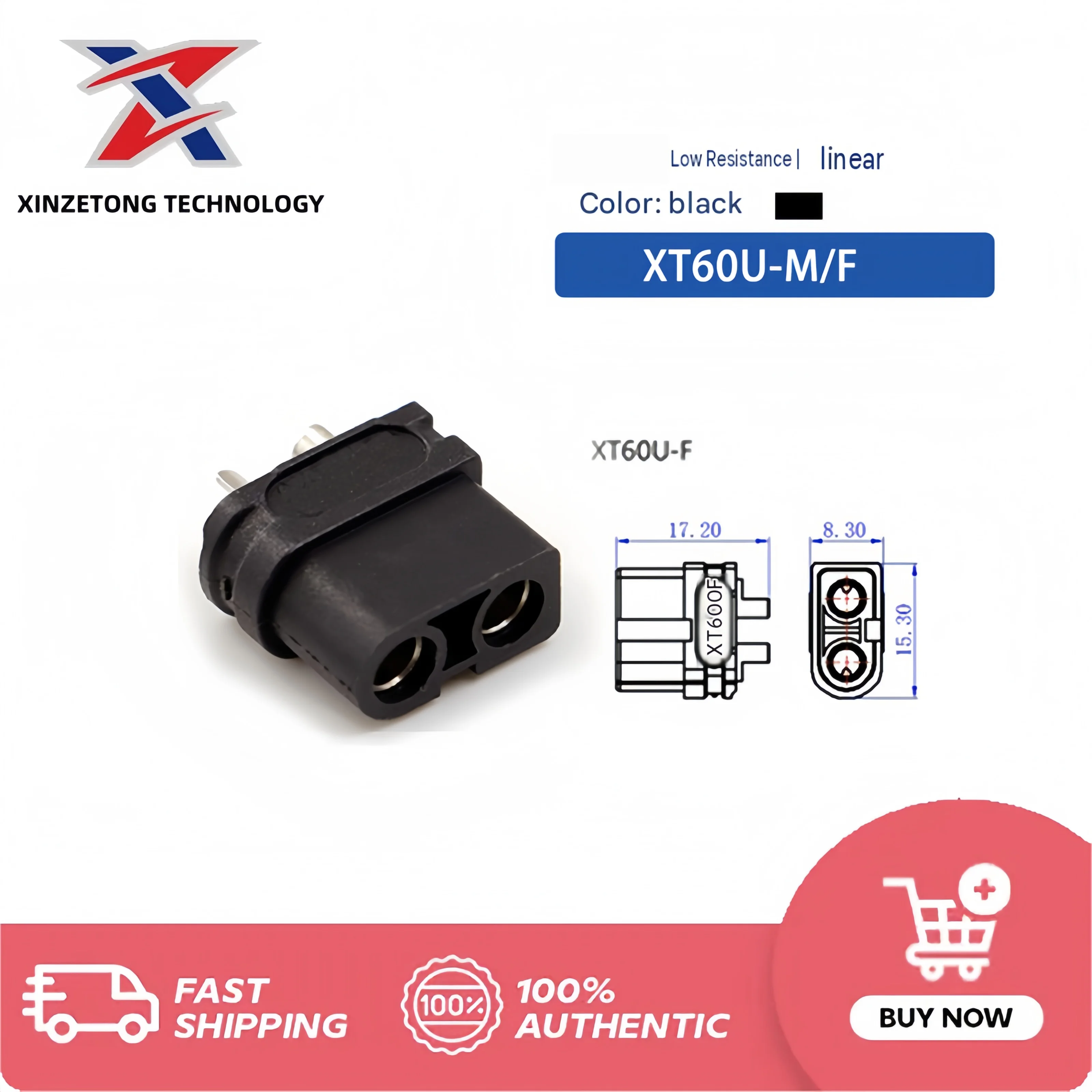 Amass XT60U Genuine Black 3.5mm Nickel-Plated Banana Plug T-Interface Connector with CE Certification