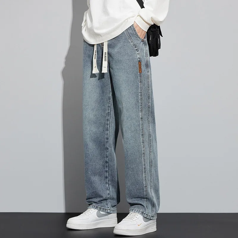 XIZOU Versatile Loose Straight Leg Jeans for Men Youth Trendy Brand High Waist Corduroy Casual Wear Resistant to Dirt And Wear