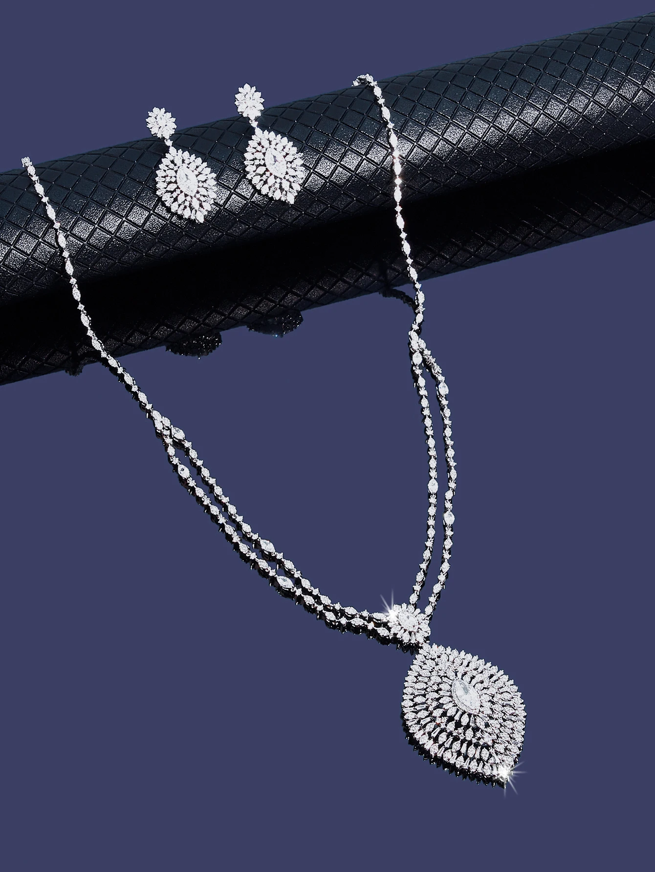 New Style Fashion Cubic Zircon Long Sweater Necklace Earring Set for Women Wedding Jewelry Gift