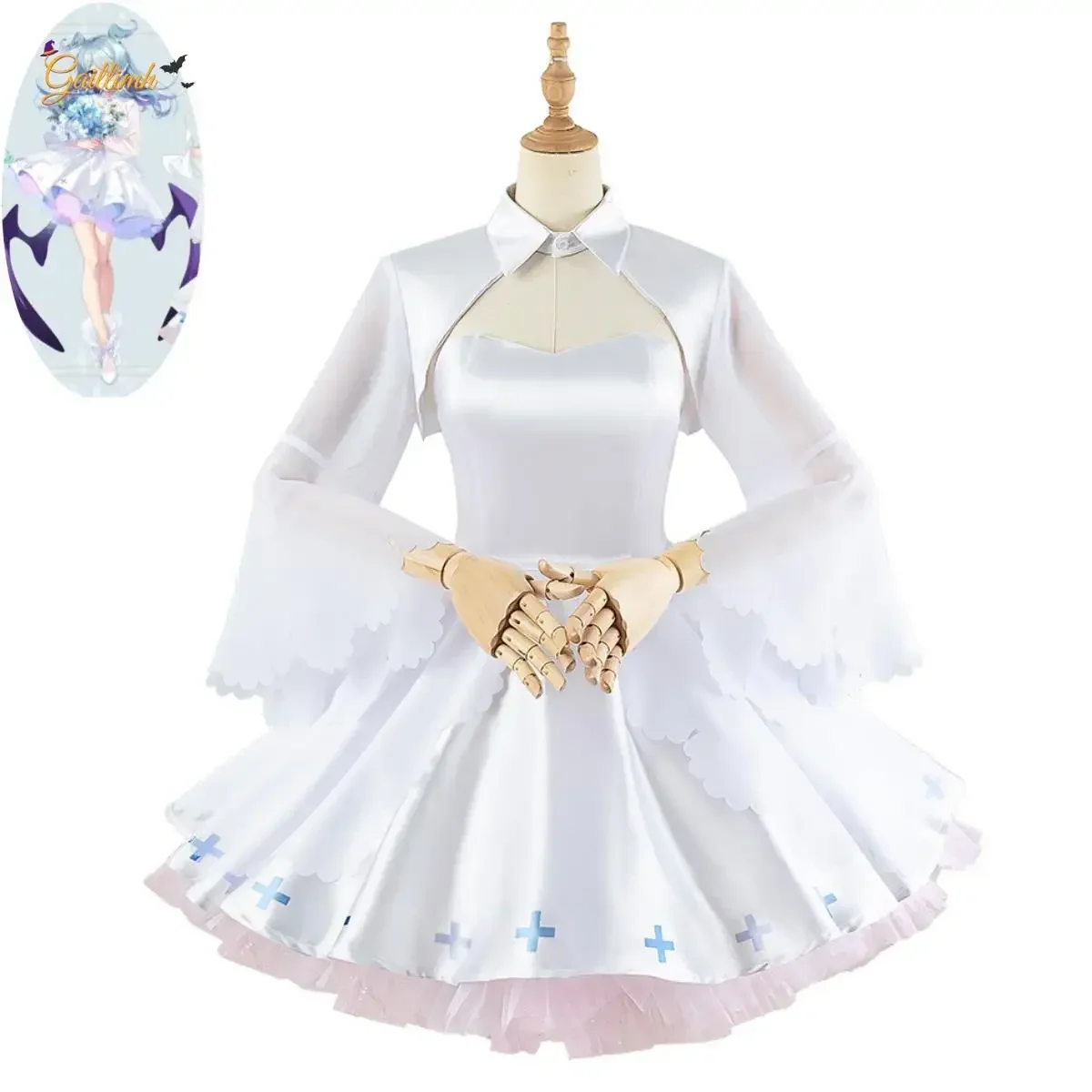 

Anime Vtuber Elira Pendora Cosplay Costume Lazulight 1st Anniversary White Dress Princess Skirt Woman Sexy Party Suit