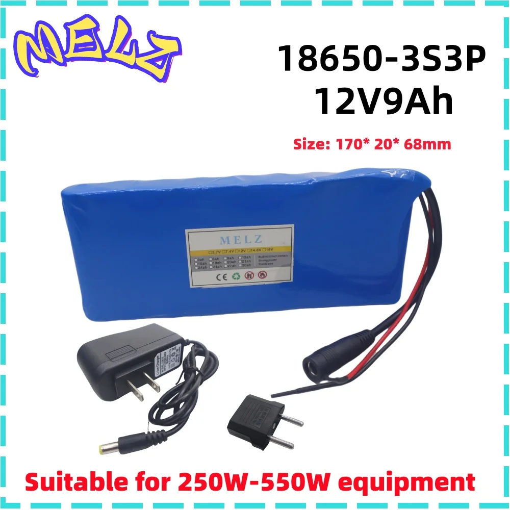 New portable 3S3P12V9000mah rechargeable lithium-ion battery pack for LED lights, backup camera 12V mobile power Etc+charger