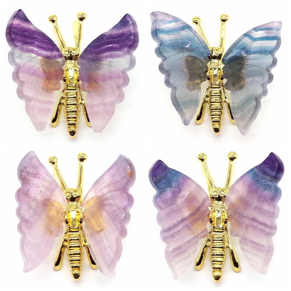 

Colorful Fluorite Butterfly Natural Energy Gem Healing Crystal Mineral Wings Carving Chakra Stone Home Decoration Halloween Gift