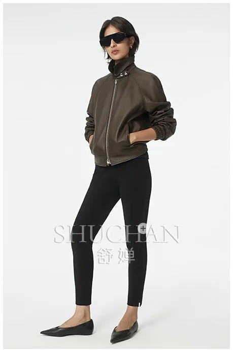 2026 Autumn Winter Jacket Women Imported From New Zealand Light Coated Lambskin Lapel Zipper Jacket Leather Jacket