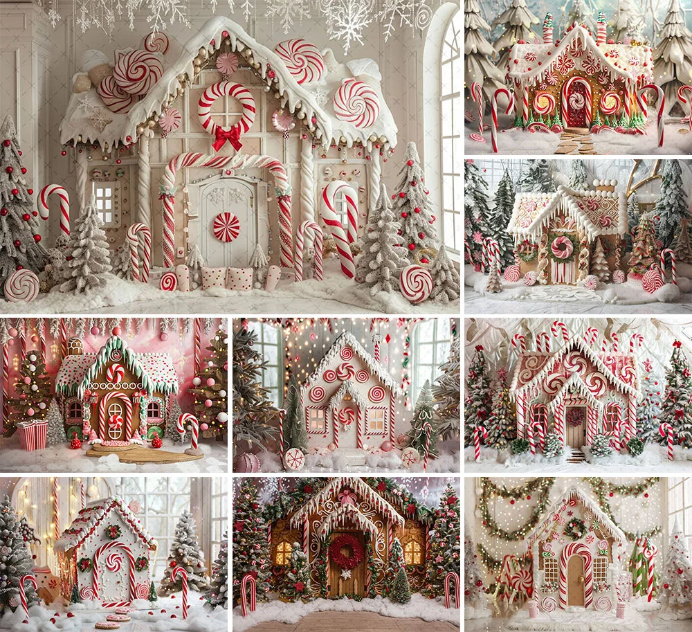 Mehofond Photography Background Winter Christmas Candy Cane Gingerbread House Kids Family Portrait Decor Backdrop Photo Studio