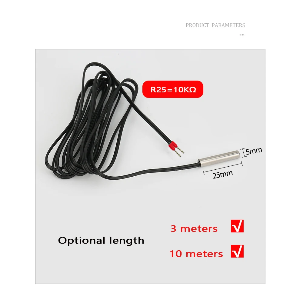 NTC 10K Indoor 3M/10M black cable temperature sensor waterproof probe, Works with various electric heating thermostats