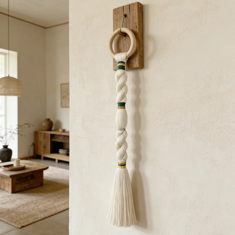 

Nordic Style Woven Tassel Wall Hanging Natural Wood Ring Macrame Art for Living Room Airbnb