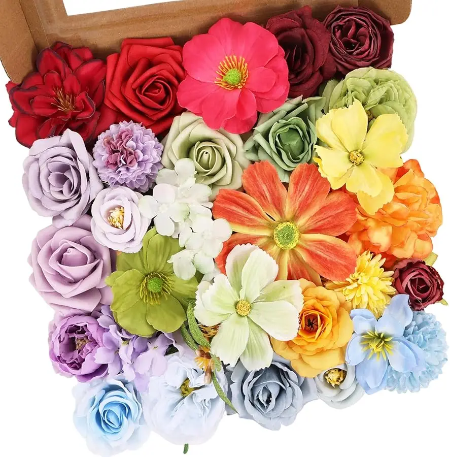 

Artificial Flowers Combo Box Set Rainbow Colorful Fake Floral Arrangements Artificial Flower Bouquets Party Bridal Baby Shower C