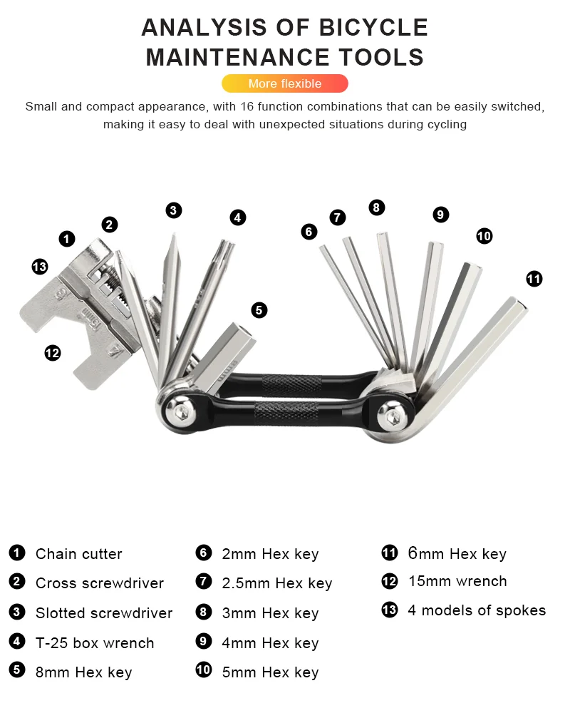 RIDERACE Bicycle Multi Tool Chain Splitter Cutter Multifunction For MTB Mountain Road Bike Wrench Screwdriver Repair Multitool