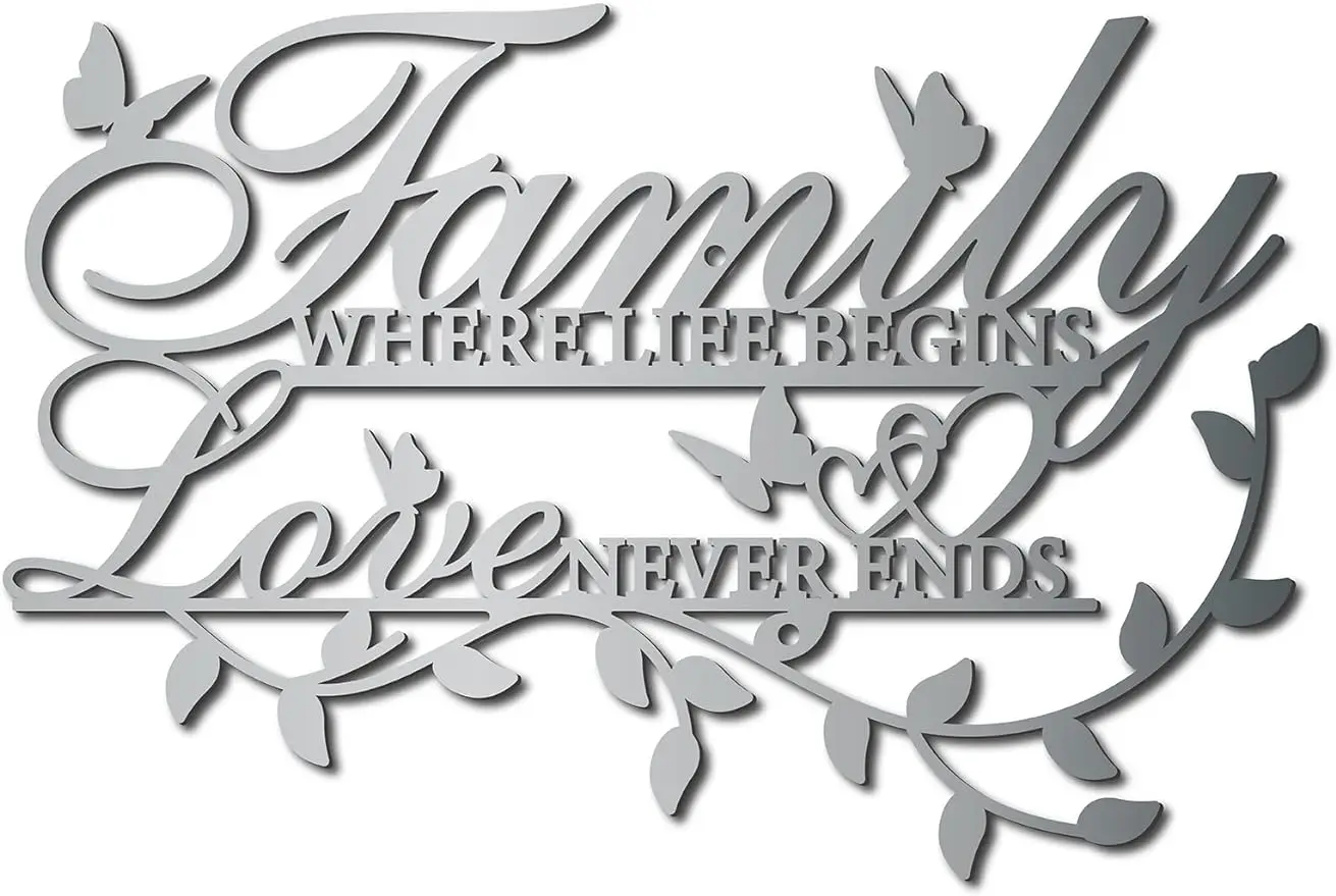 

1PC Family Where Life Begins Love Never Ends Word Sign Metal Wall Decor Home Family Wall Art Decorations for Living Room