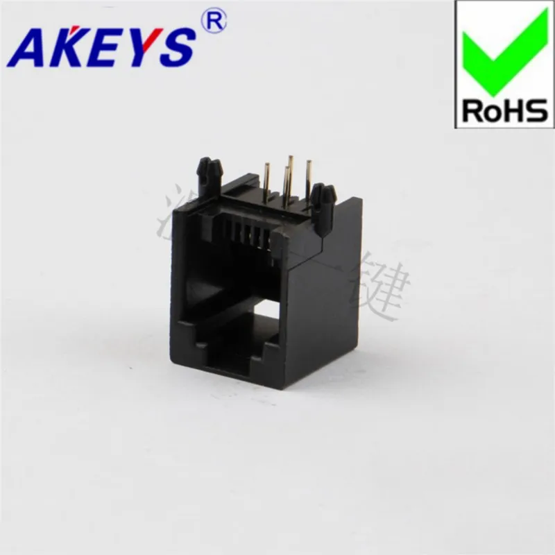 10PCS RJ45-5521-PCB-6P4C-Infinity-90 degrees-Crystal head base of black full-plastic telephone socket