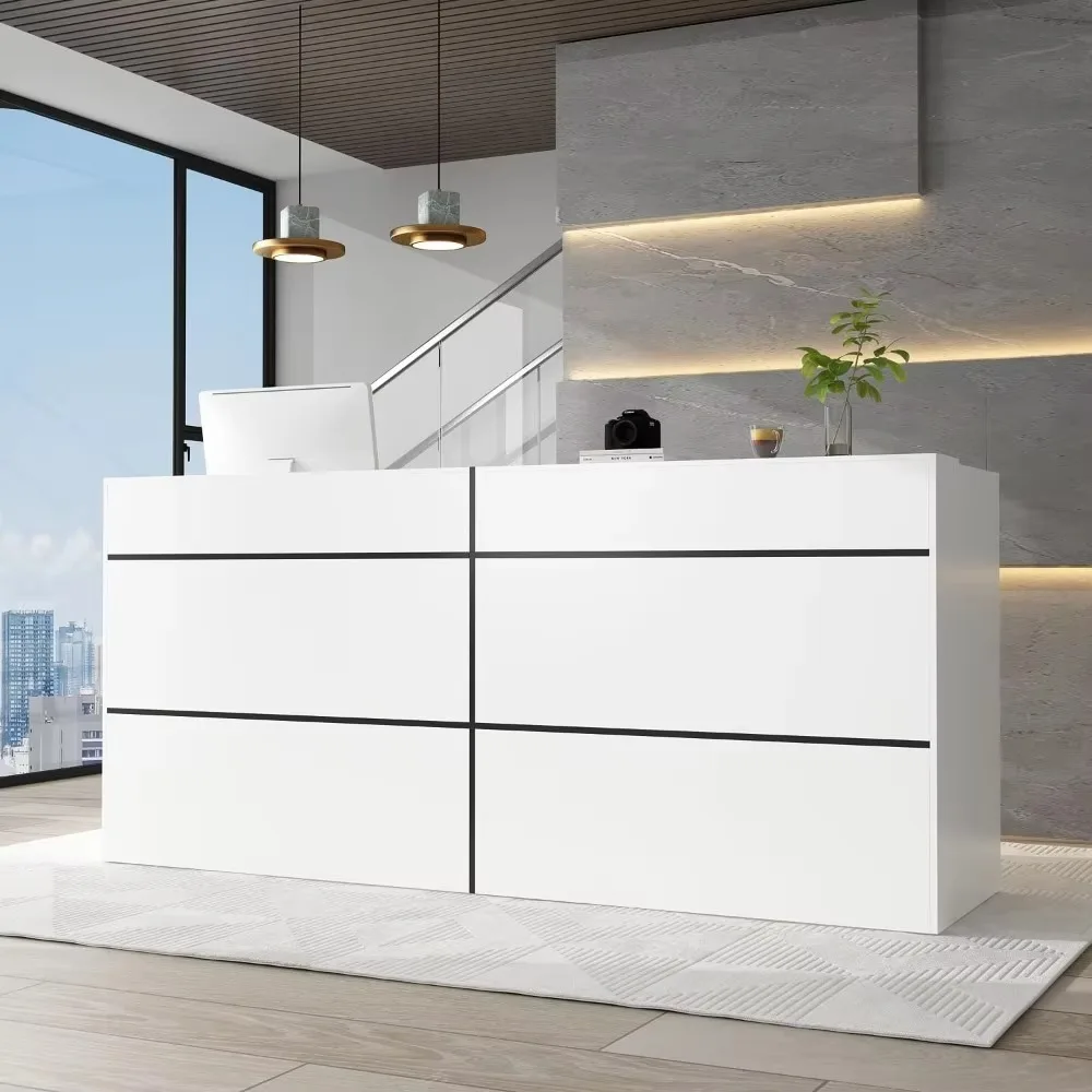 Extra Long Reception Desk with Drawers, Modern Pattern, Office Desk Reception Counter Table 2 Person