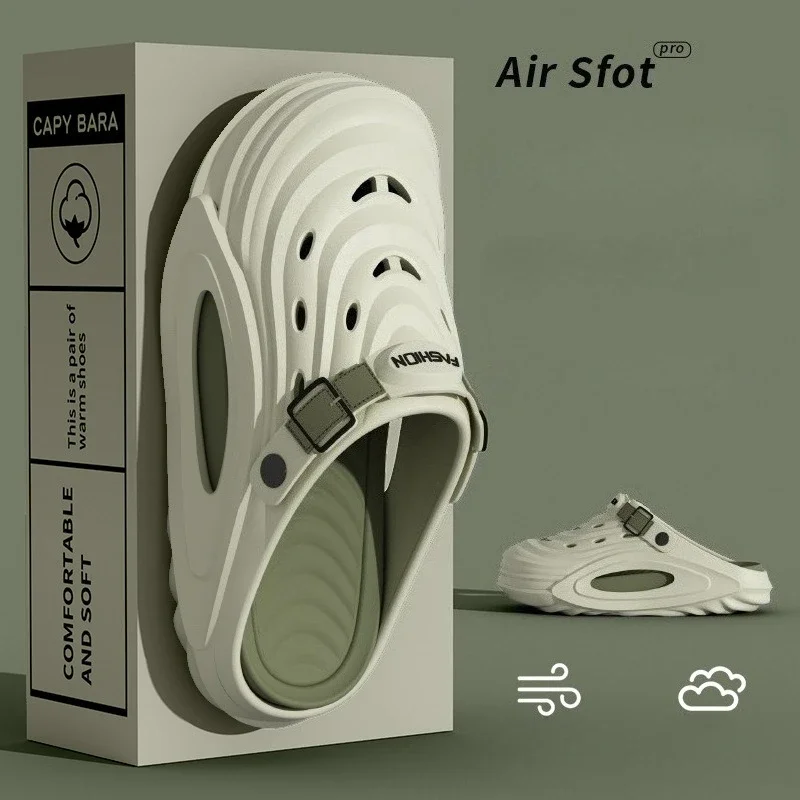 

Мужские летние толстые сабо 2025, спортивные противоскользящие, с закрытым носком, удобные для вождения, стильные для пляжа с ощущением «мягкой»