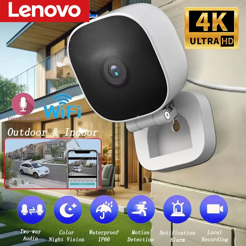 

Lenovo 4K Mini Security Outdoor Camera Waterproof Night Vision WiFi Monitor IP65 Motion Detect Surveillance With 2 Way Audio