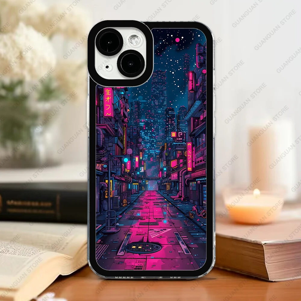 Case For iPhone 15 14 13 Pro Max 12 Mini 11 XS X XR SE 7 8 Plus Soft Cover Japanese Night Scene