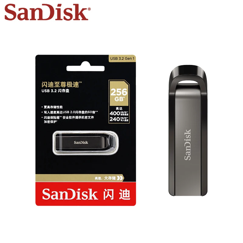 

SanDisk Z810 256GB USB 3.2 Extreme USB Flash Drive Up to 400MB/s Memory Stick Metal Encrypted Key Pendrive For Laptop Computer