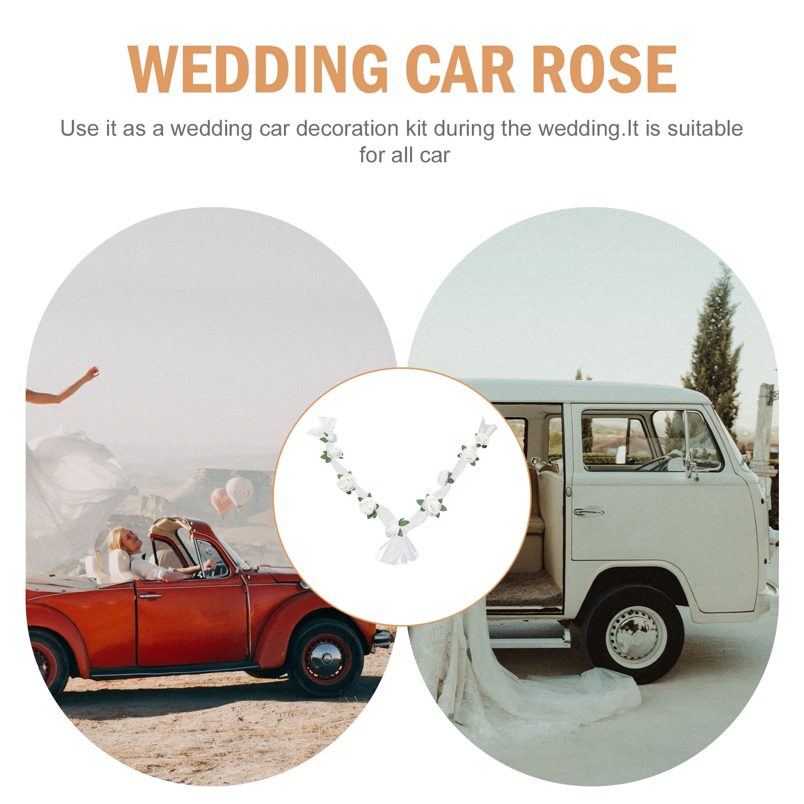 

1 Set Simulation White Roses Flower Belt Lifelike Wedding Car Decor For Party Church Office Room Decoration Artificial Flower