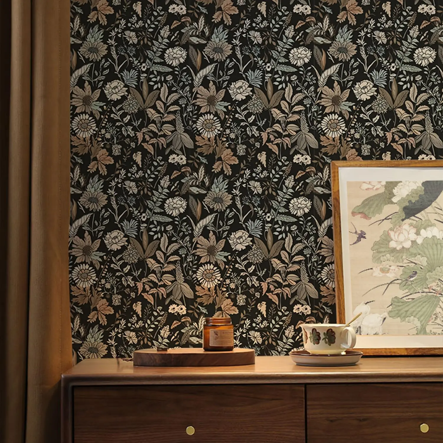 Boho Floral Peel and Stick Wallpaper Botanical Leaf Self Adhesive Wallpaper Removable Contact Paper for Cabinets Drawer Bathroom