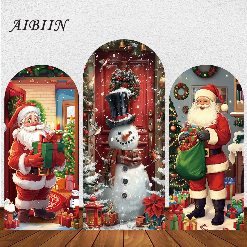 AIBIIN Christmas Background Arch Doubleside Santa Claus Celebrate Christmas Party Decoration Customizable Photography Background