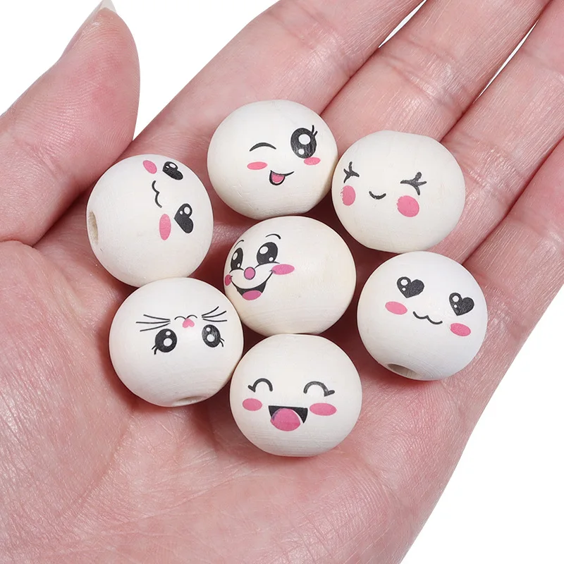 

100pcs/lot Beads Jewellery Making Wood Beads DIY Jewelry Beads for Bracelets Necklace Smiling Face Bead Supplies 1 Dollar Items