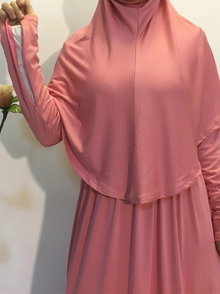 KALNEMOS Muslim Maxi Dress Autumn 2020 Long Khimar Malaysia Turkish Islamic Worship Robe+hijab Solid Milk Silk Arabic Clothes