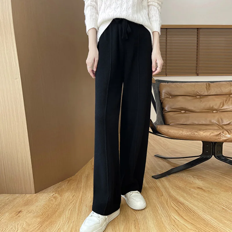 Women\'s Wool Wide Leg Pants Autumn And Winter High Waist Sagging Slim Casual Loose Straight Leg Knitted Pants ZD-3018