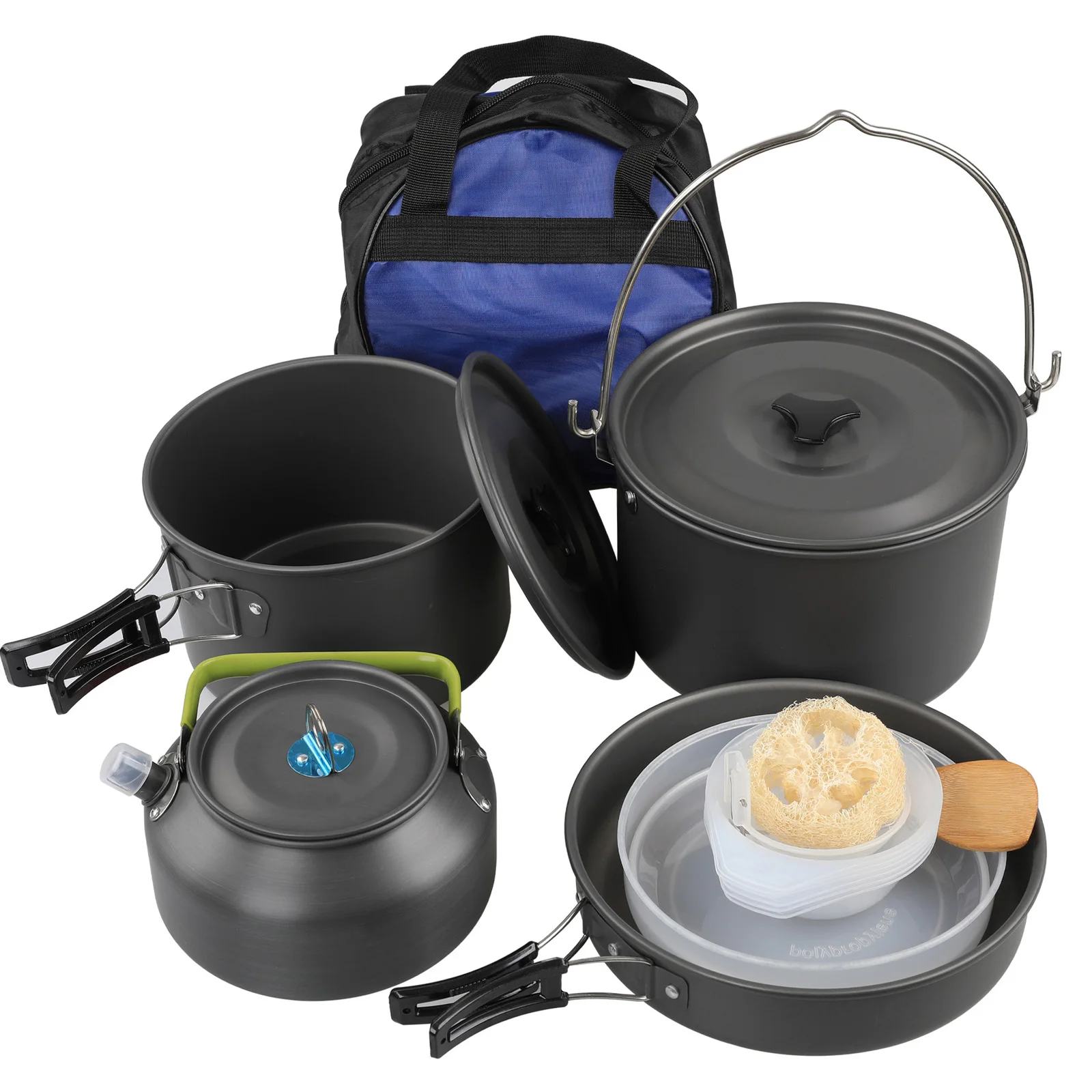 

Camping Cookware Set Aluminum 5-6 Person Portable Outdoor Tableware Cookset Cooking Kit Pans Pot Hiking Backpacking Picnic