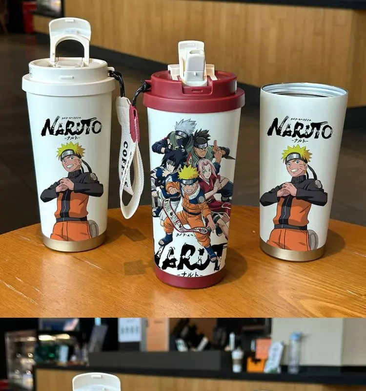 Naruto Uzumaki, Sasuke Uchiha, Sakura Haruno – Anime-Motiv, Edelstahl-Wasserflasche, tragbar, großes Fassungsvermögen, Becher mit Strohhalm. – Detail 3