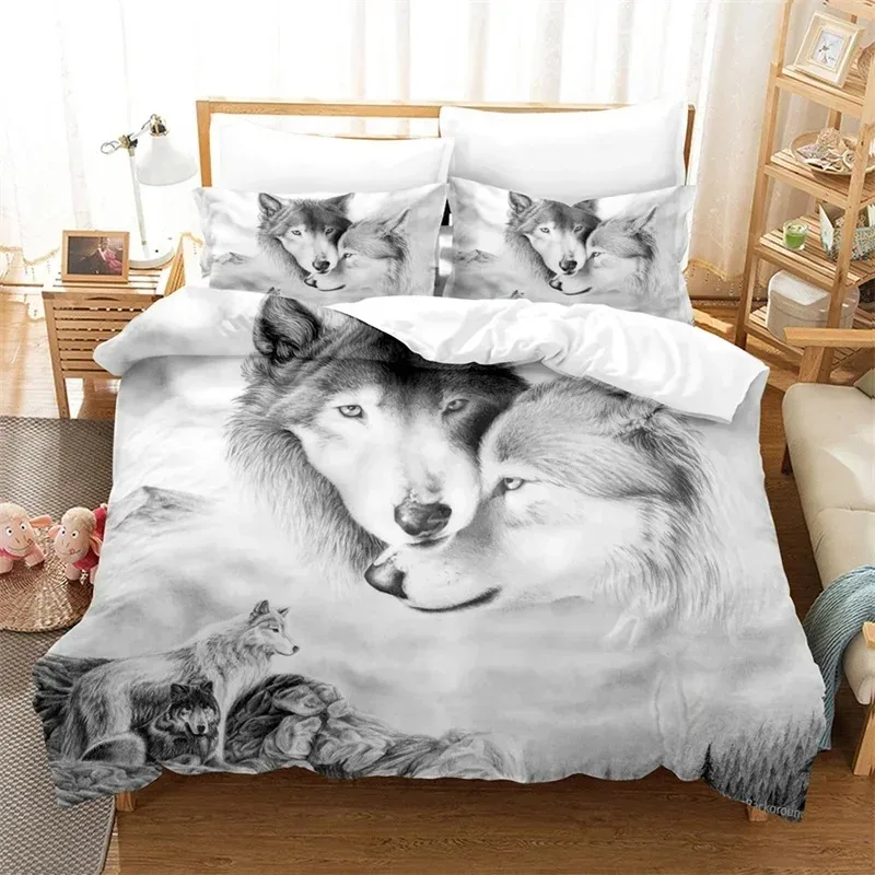

3D Wild Animal Duvet Cover Moon And Wolf Bedding Set Microfiber Galaxy Comforter Cover King Full For Kids Teens Boys Room Decor