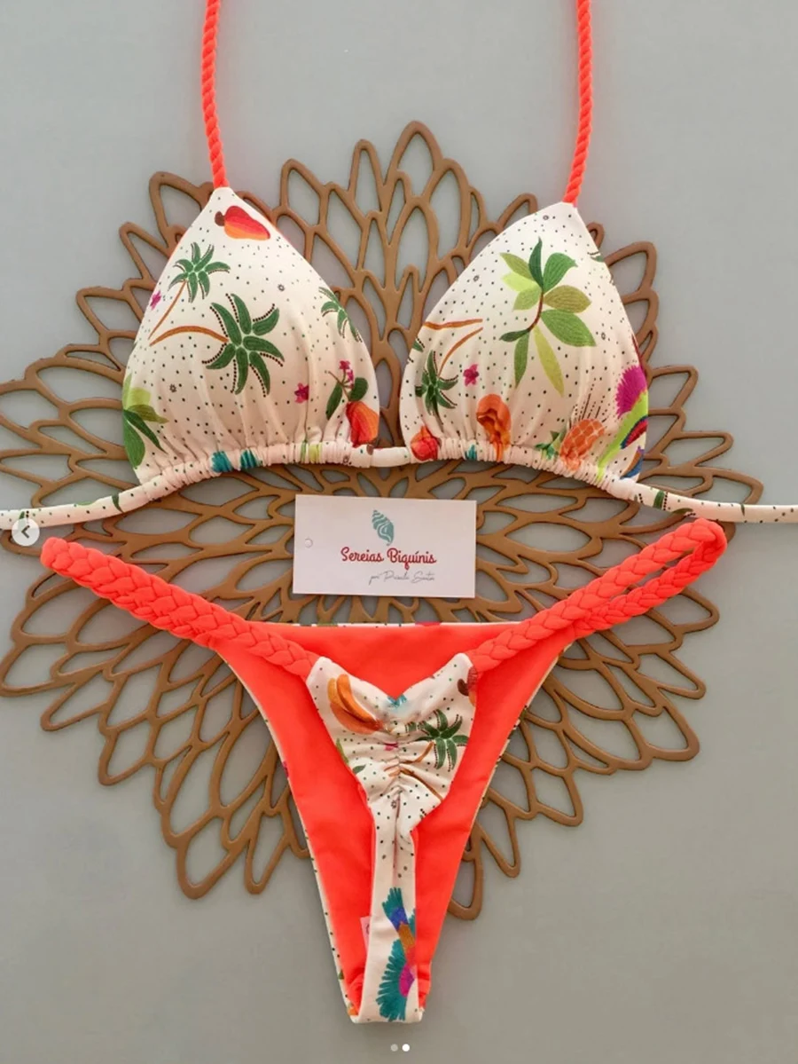 

Micro Bikinis 2026 Push Up Women Swimsuits Sexy Swimwear Brazilian Bikini Set Lace-up Biquini Swimsuit Print Summer Beachwear