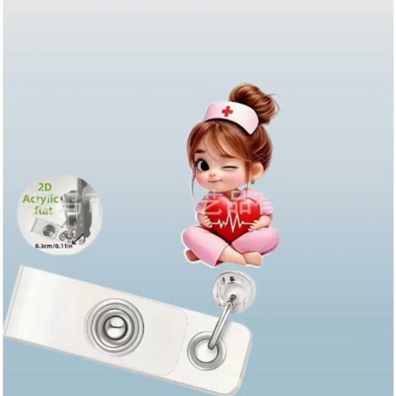Acrylic Flat Badge Clip for Backpack Nurse ID Clip Retractable Badge Reel Keychain Holder with Swivel Clip