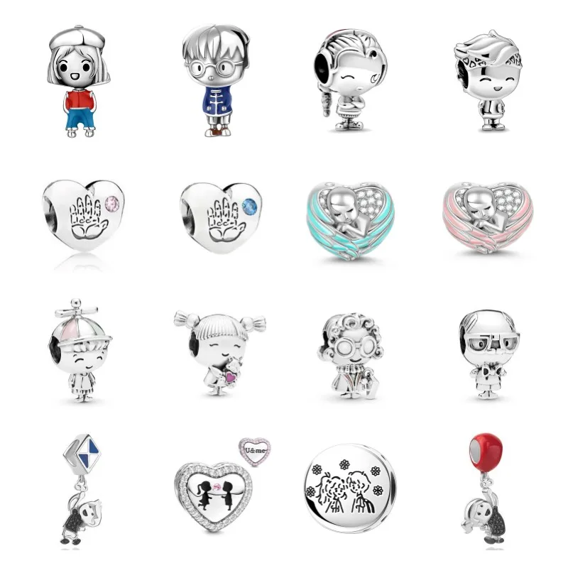 Classic 925 Sterling Silver Cute Pink Boy & Girl Charm Bead Fit Original Bracelet DIY Jewelry Accessories Gift