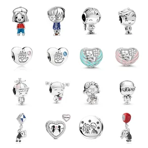 Classic 925 Sterling Silver Cute Pink Boy & Girl Charm Bead Bead Fit Original Bracelet Accesorios de joyería de bricolaje regalo 12 Bracelets Barbie Best Barbie - №9