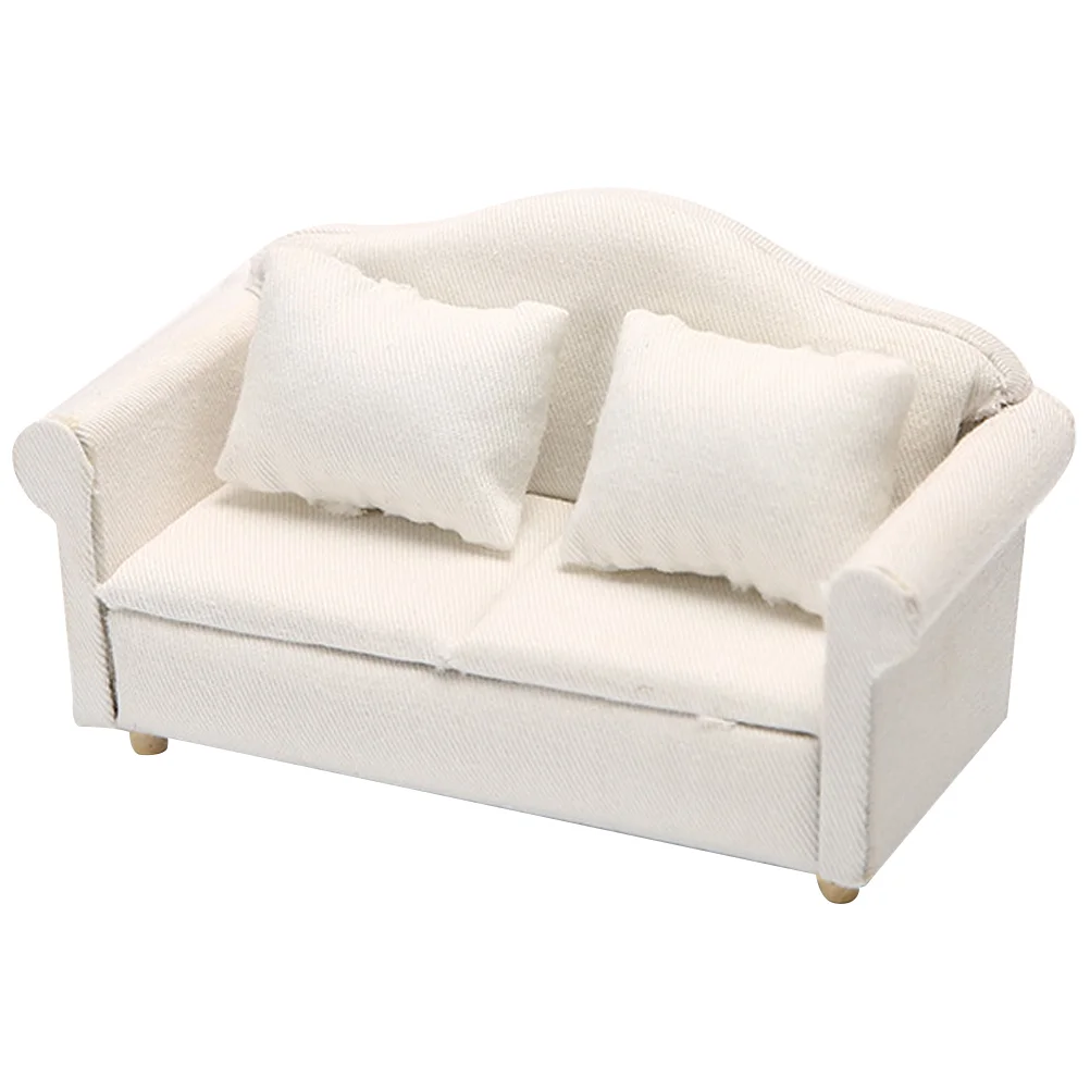 Muebles para casa pequeña, sofá de tela blanca, pequeña escena en miniatura, modelo de sofá, casa de muñecas pequeña