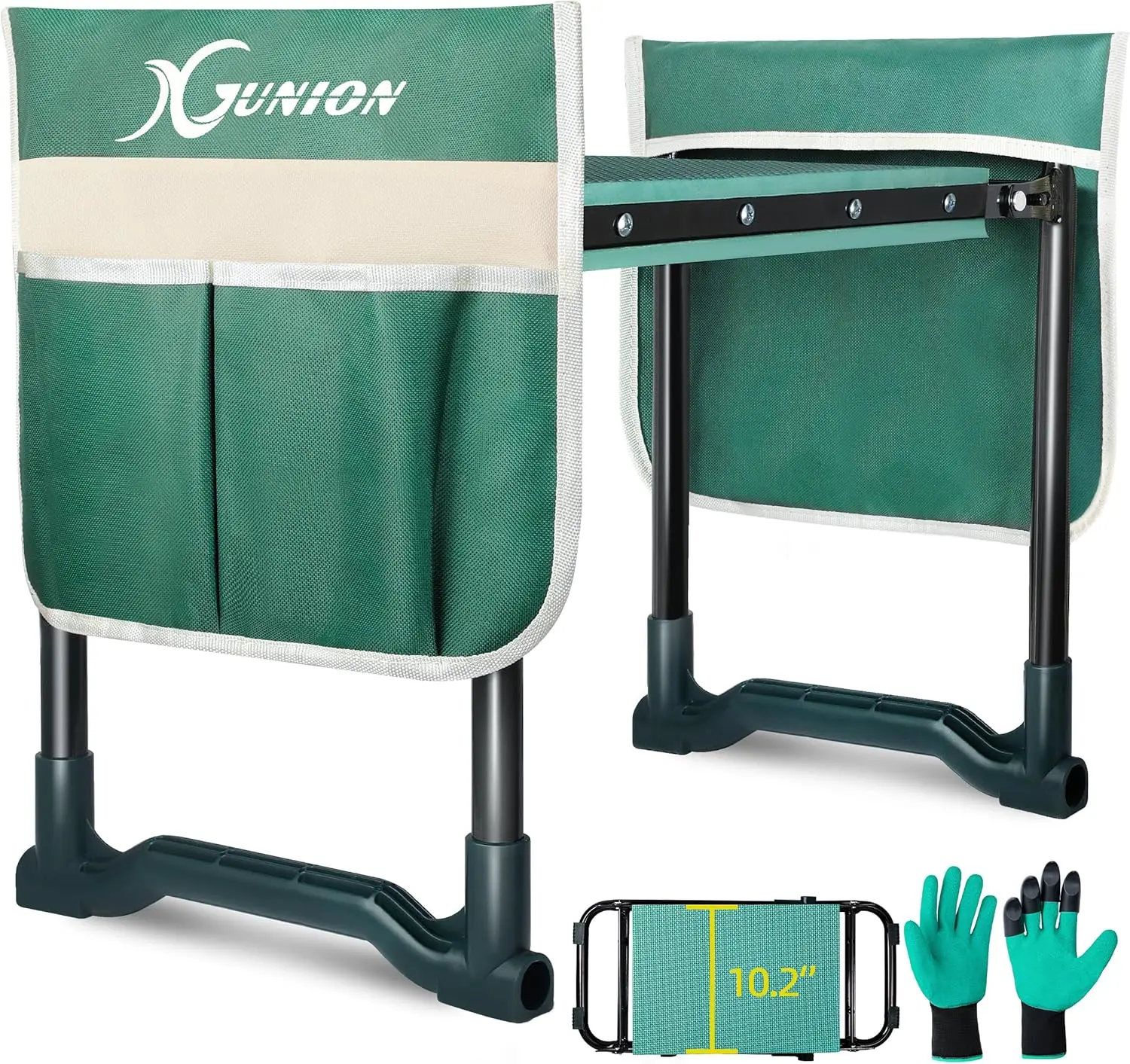 

Heavy Duty Garden Kneeler Seat with Tool Pouch & Gloves, Foldable Stool for Gardening, Camping, Fishing - Green