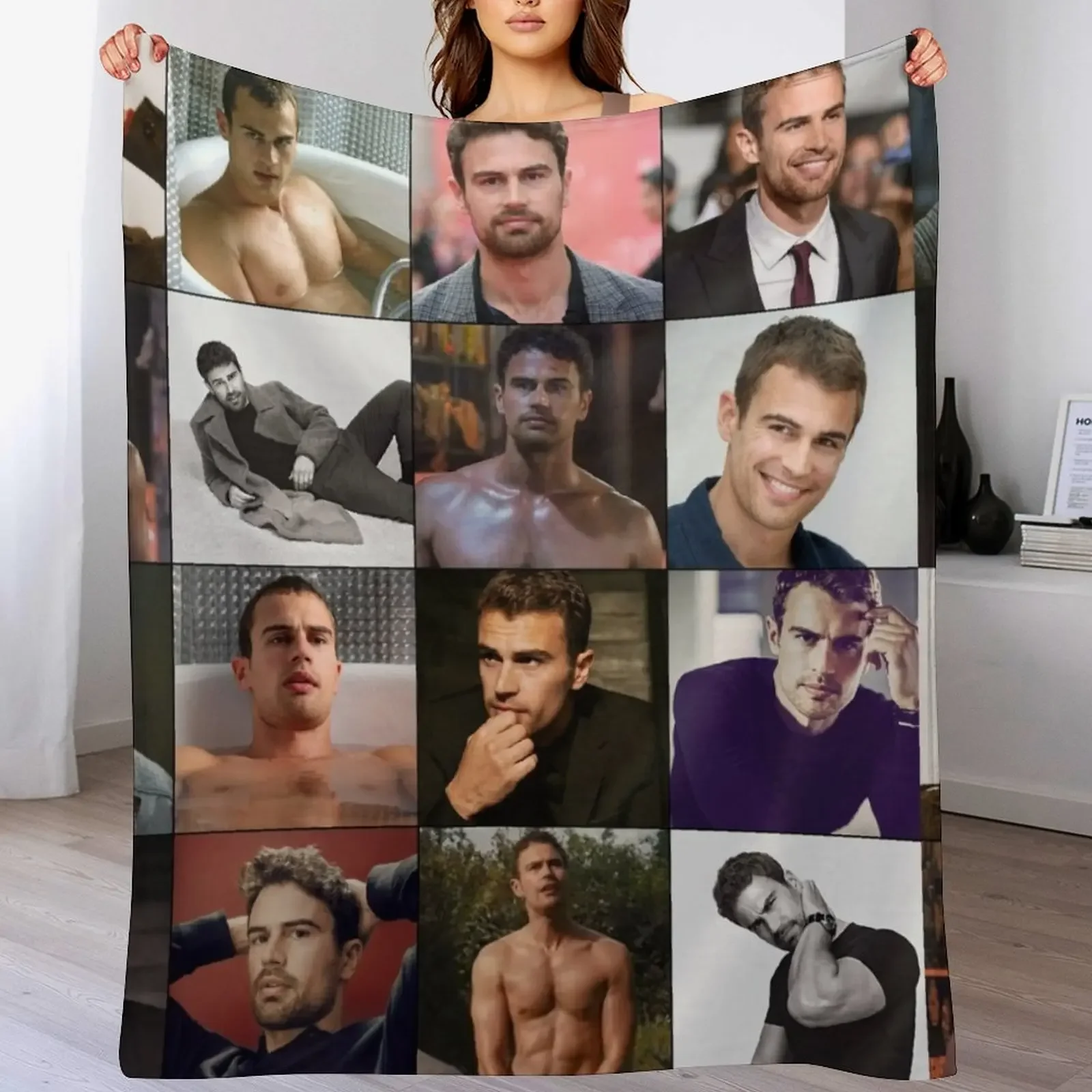 Theo James Photo Collage Art Throw Blanket Personalized Gift Soft Big sofa bed cosplay anime Blankets