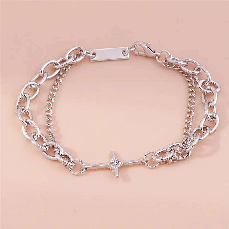 Aihua Silberfarbenes Kettenarmband mit Polaris-Stern für Damen, Trendiges Kreuz-Charm-Armband, Geburtstagsgeschenk für Frauen – Detail 5