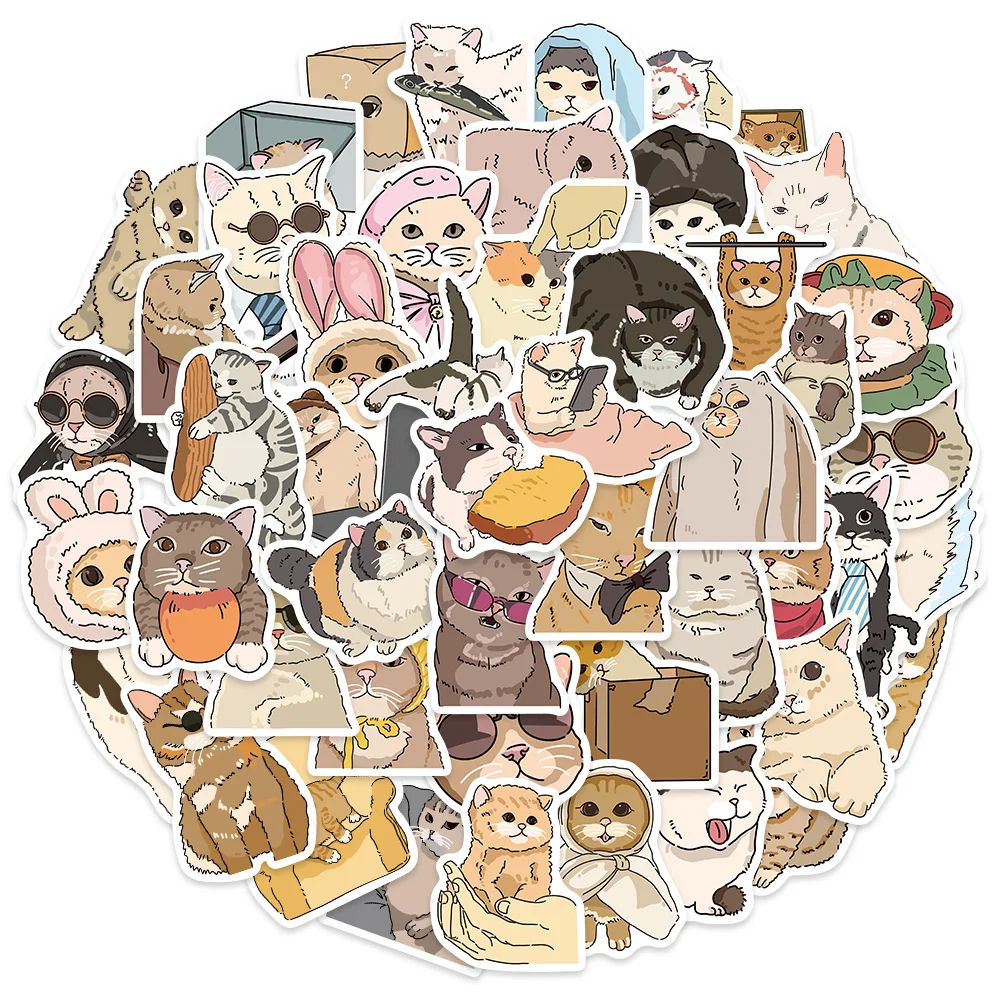 50 pezzi adesivi decorativi simpatico e divertente gatto re adesivi per album fatti a mano con tazza d'acqua per notebook, bagagli fai da te