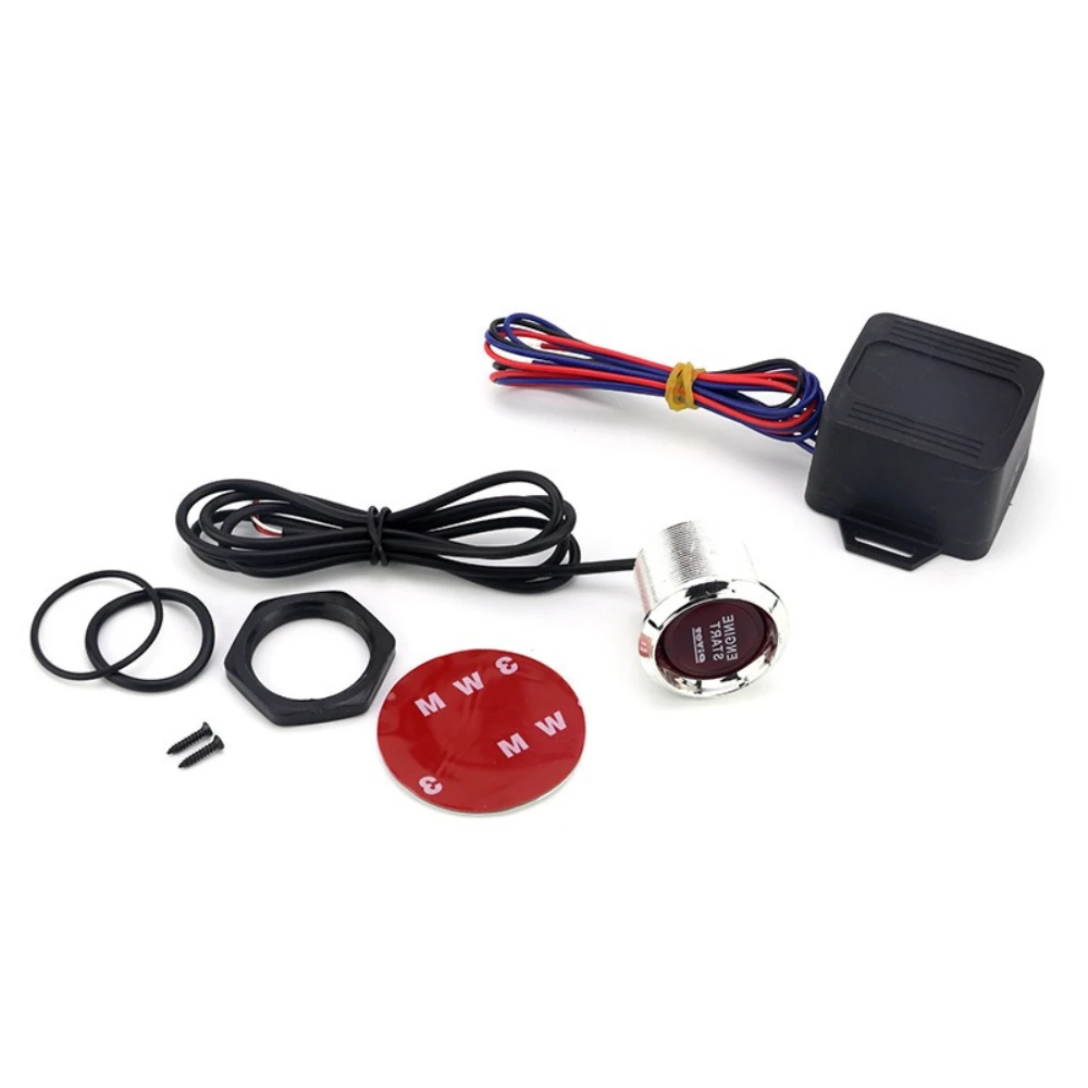 Universal 12V LED Push Start Stop Ignition Switch Kit - Red/Blue Engine Start Button with Momentary Switch