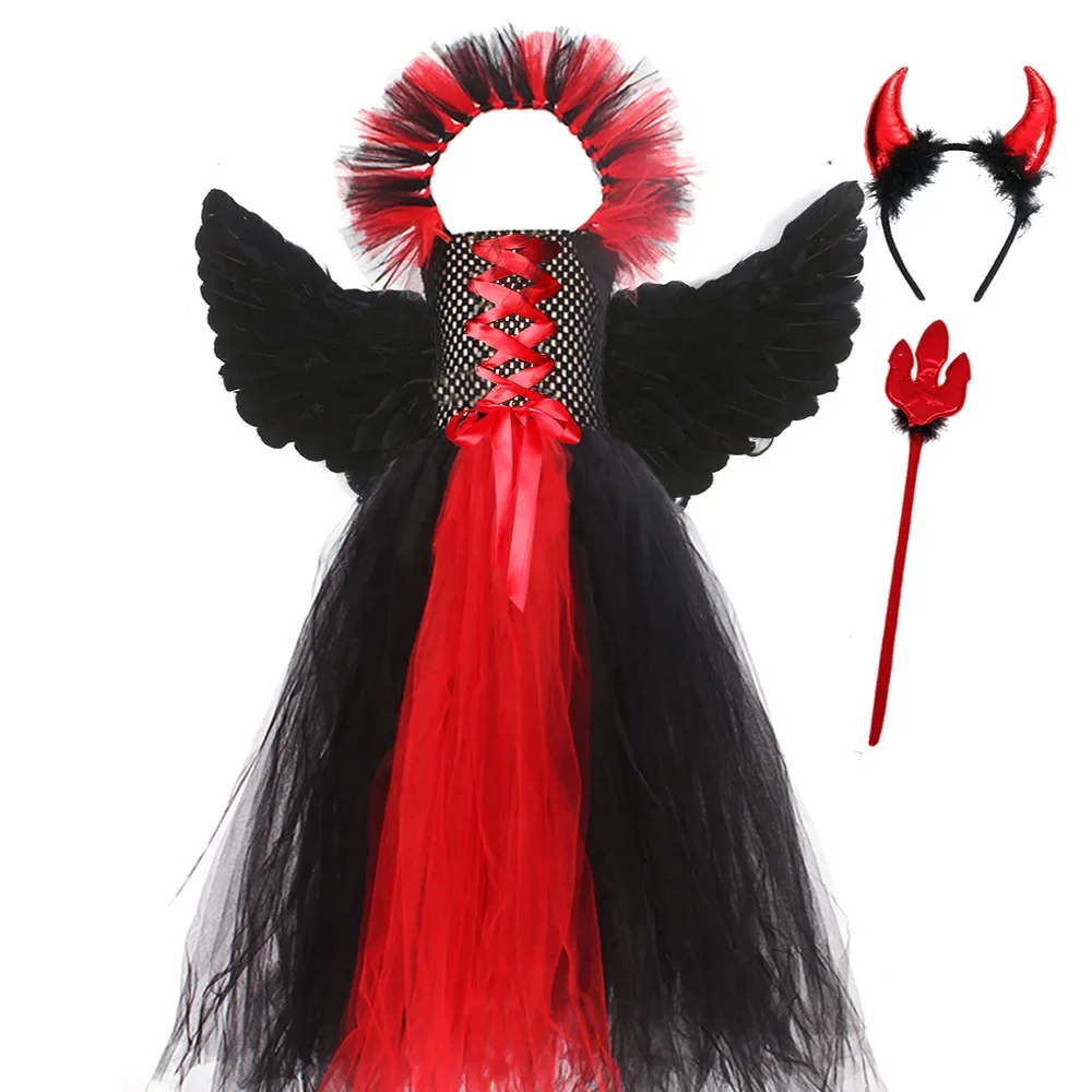 Ragazze Gothic Vampiress Costume Evil Queen Gown Tutu Dress per Halloween Cosplay Party abbigliamento bambini Fancy Dress Up Outfit