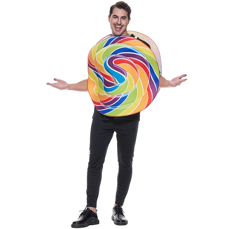 Disfraz de piruleta para mujer, disfraz de caramelo arcoíris para adultos y hombres, vestido de Halloween, novedad de 2026