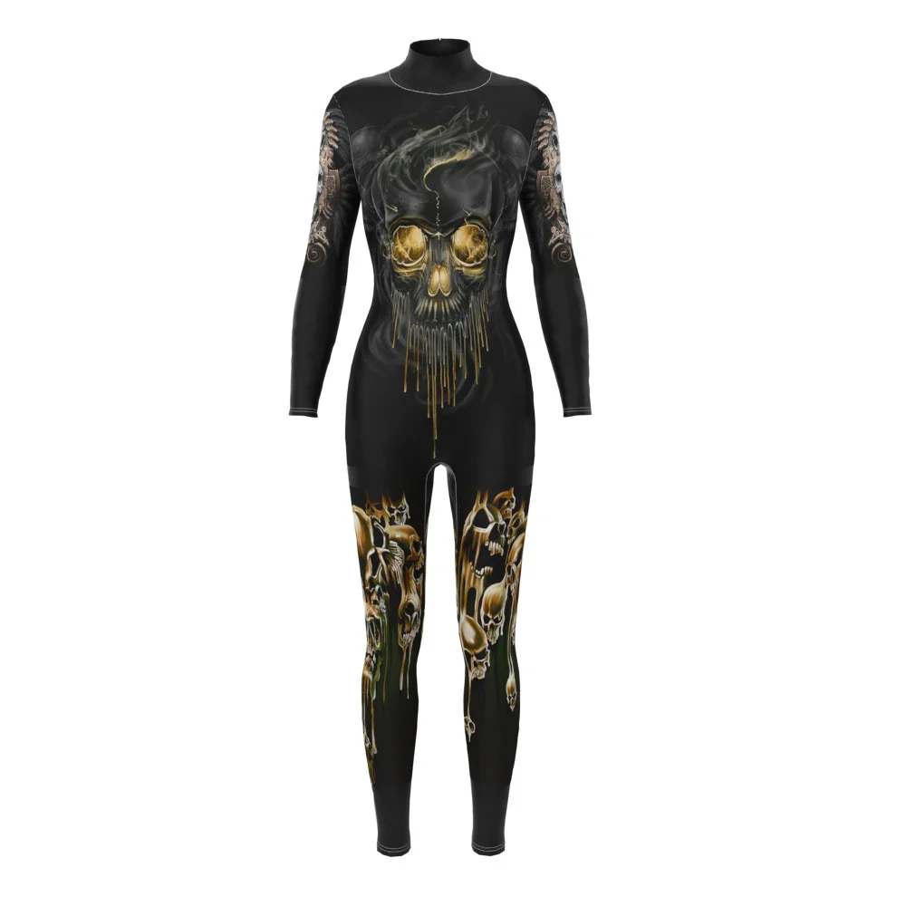

CosplayIootiany Halloween Party Cosplay Costume Women Smoke Skull Print Bodysuit Adult Cyberpunk Gothic Bodysuit One-piece Costu