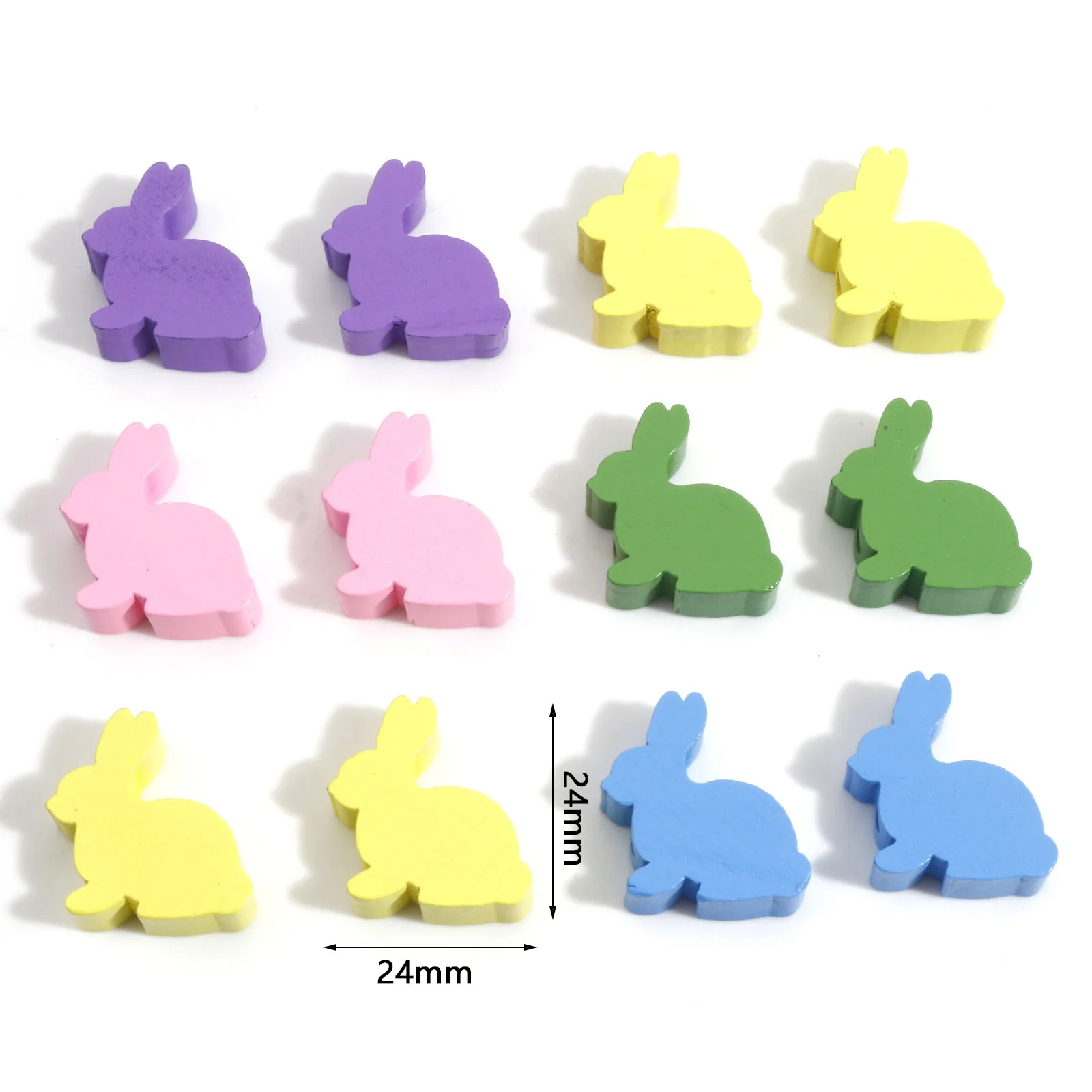 Hinoki Wood Easter Day Spacer Beads Rabbit Animal Multicolor DIY Making Bracelets Women Party Jewelry About 24mm x 24mm,10PCs