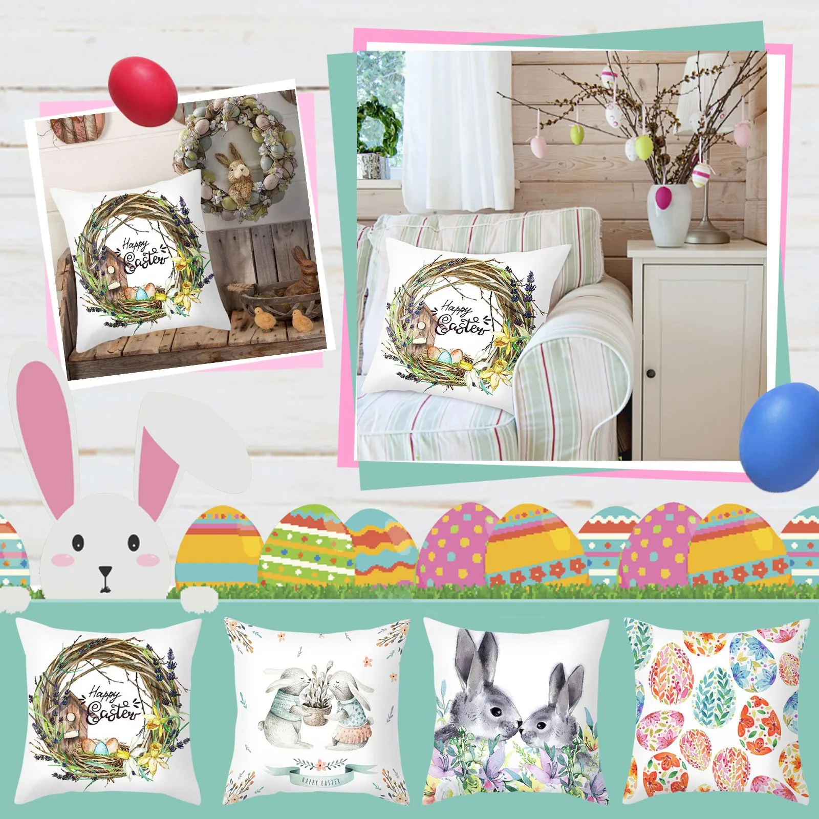 

Cute Bunny Cushion Cover For Easter Decoration Pillow Cover Rabbit Pillow Case 2024 Hot Selling Cushion Covers Printed