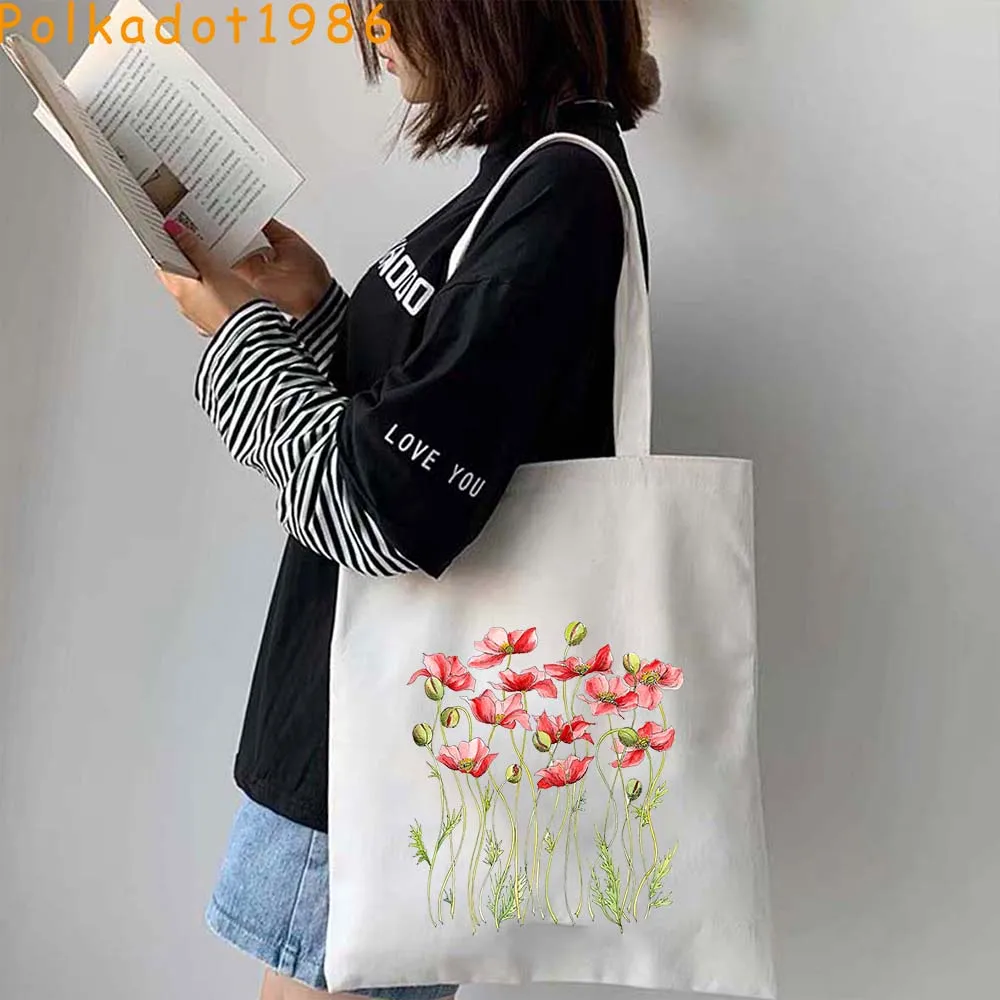 

Cosmos Flower Daisy Cornflower Iris Lavender Canvas Shopper Totes Bag Pink Blue Yellow Poppy Sakura Lilac Cute Shopping Handbags
